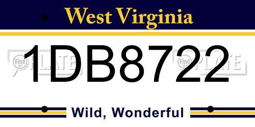 1DB8722 West Virginia License Plate