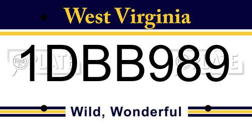 1DBB989 West Virginia License Plate