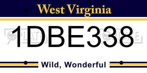 1DBE338 West Virginia License Plate