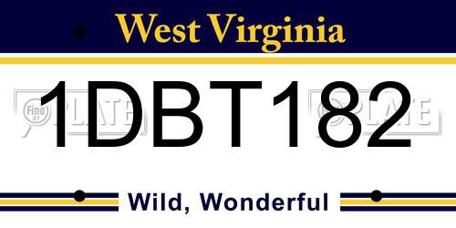 1DBT182 West Virginia License Plate