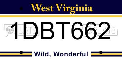 1DBT662 West Virginia License Plate