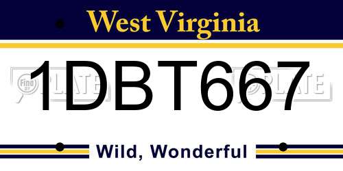 1DBT667 West Virginia License Plate