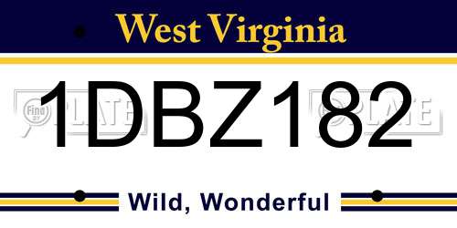 1DBZ182 West Virginia License Plate