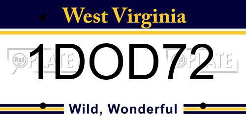 1DOD72 West Virginia License Plate