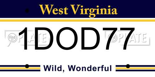 1DOD77 West Virginia License Plate