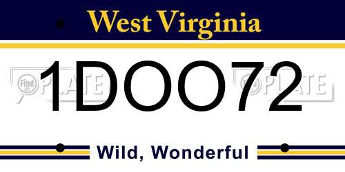 1DOO72 West Virginia License Plate