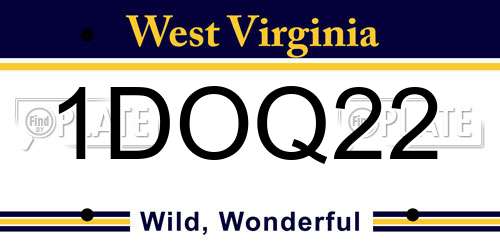1DOQ22 West Virginia License Plate