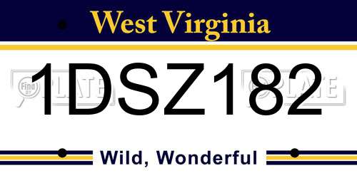 1DSZ182 West Virginia License Plate