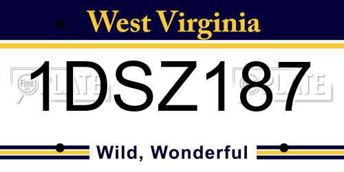 1DSZ187 West Virginia License Plate