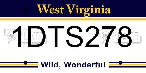 1DTS278 West Virginia License Plate