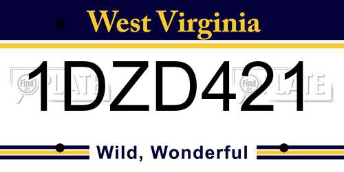 1DZD421 West Virginia License Plate