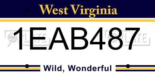 1EAB487 West Virginia License Plate