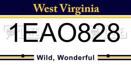 1EAO828 West Virginia License Plate