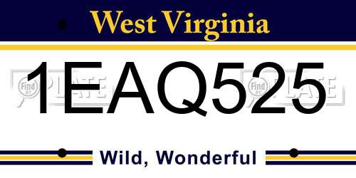1EAQ525 West Virginia License Plate