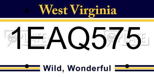 1EAQ575 West Virginia License Plate