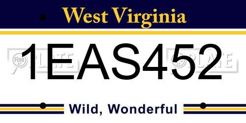1EAS452 West Virginia License Plate