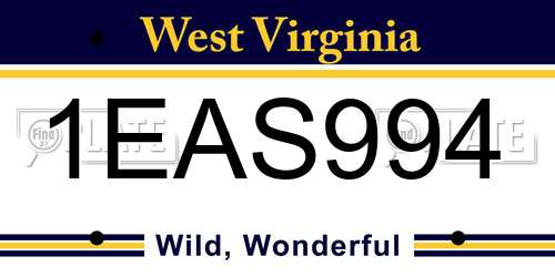 1EAS994 West Virginia License Plate