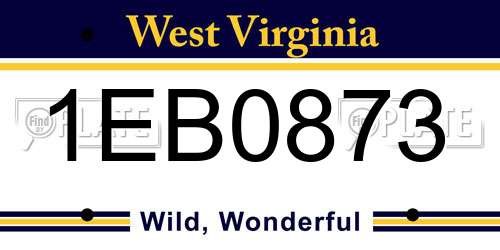 1EB0873 West Virginia License Plate