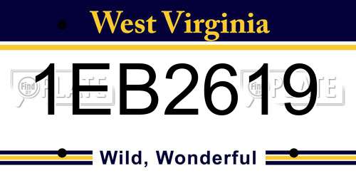 1EB2619 West Virginia License Plate