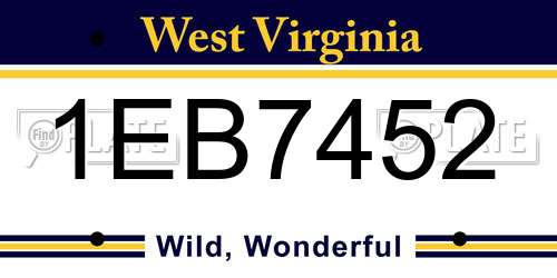 1EB7452 West Virginia License Plate