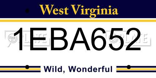 1EBA652 West Virginia License Plate