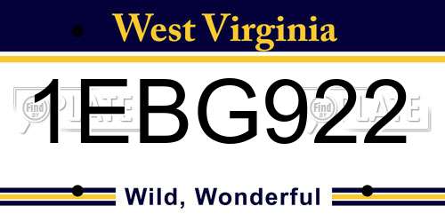 1EBG922 West Virginia License Plate