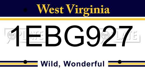 1EBG927 West Virginia License Plate