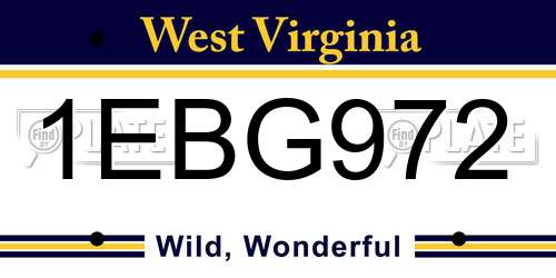 1EBG972 West Virginia License Plate