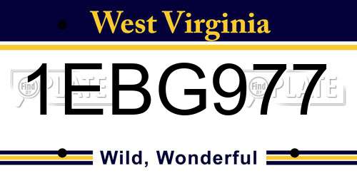 1EBG977 West Virginia License Plate