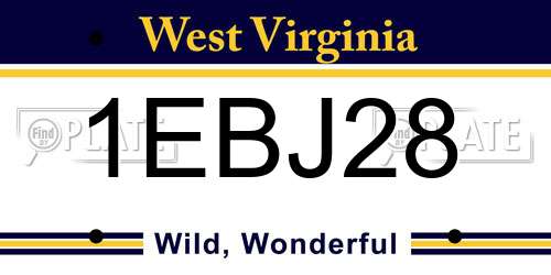 1EBJ28 West Virginia License Plate