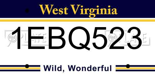 1EBQ523 West Virginia License Plate