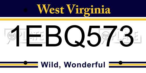1EBQ573 West Virginia License Plate