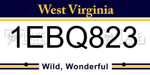 1EBQ823 West Virginia License Plate