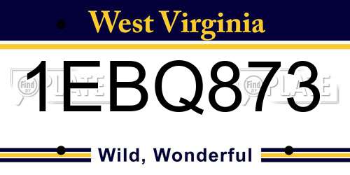 1EBQ873 West Virginia License Plate