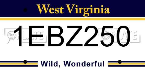 1EBZ250 West Virginia License Plate