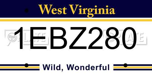 1EBZ280 West Virginia License Plate