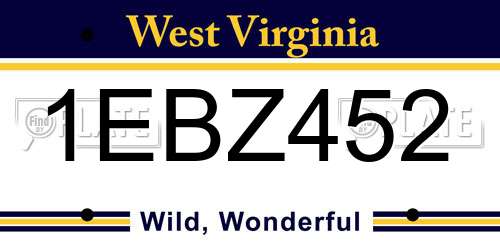 1EBZ452 West Virginia License Plate