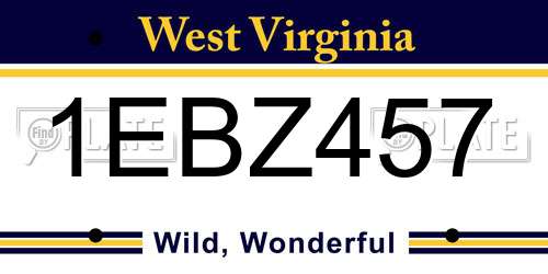 1EBZ457 West Virginia License Plate