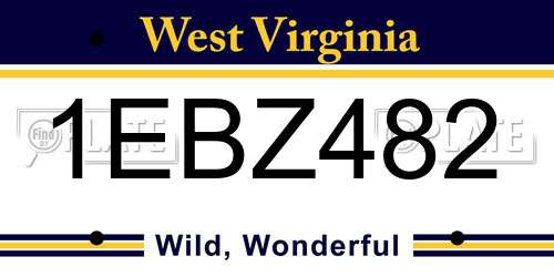 1EBZ482 West Virginia License Plate