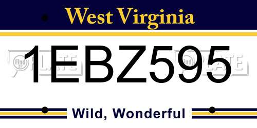 1EBZ595 West Virginia License Plate