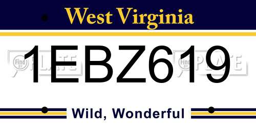 1EBZ619 West Virginia License Plate