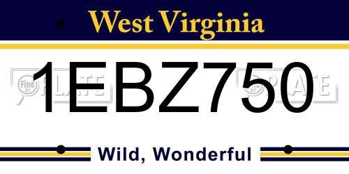 1EBZ750 West Virginia License Plate
