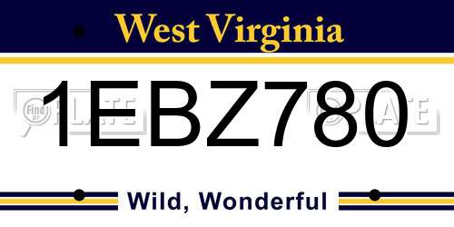 1EBZ780 West Virginia License Plate