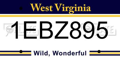1EBZ895 West Virginia License Plate