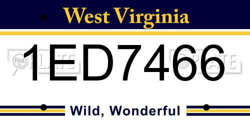1ED7466 West Virginia License Plate