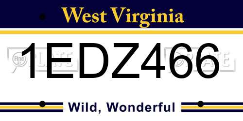 1EDZ466 West Virginia License Plate
