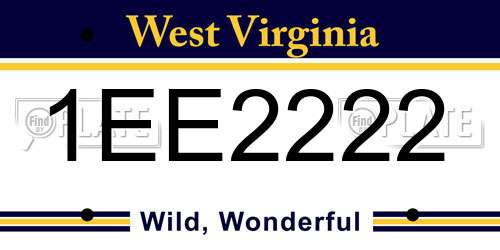 1EE2222 West Virginia License Plate