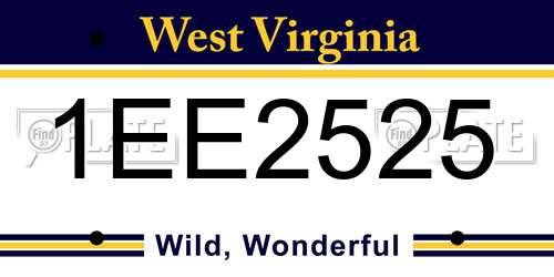 1EE2525 West Virginia License Plate