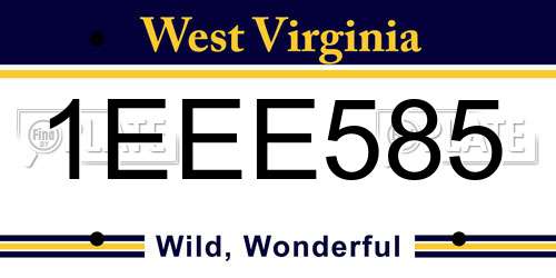 1EEE585 West Virginia License Plate