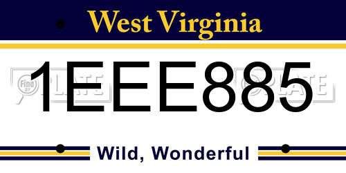 1EEE885 West Virginia License Plate